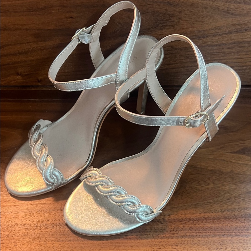 STUART WEITZMAN Dancer Twistie stiletto gold tone leather strap heels sandals